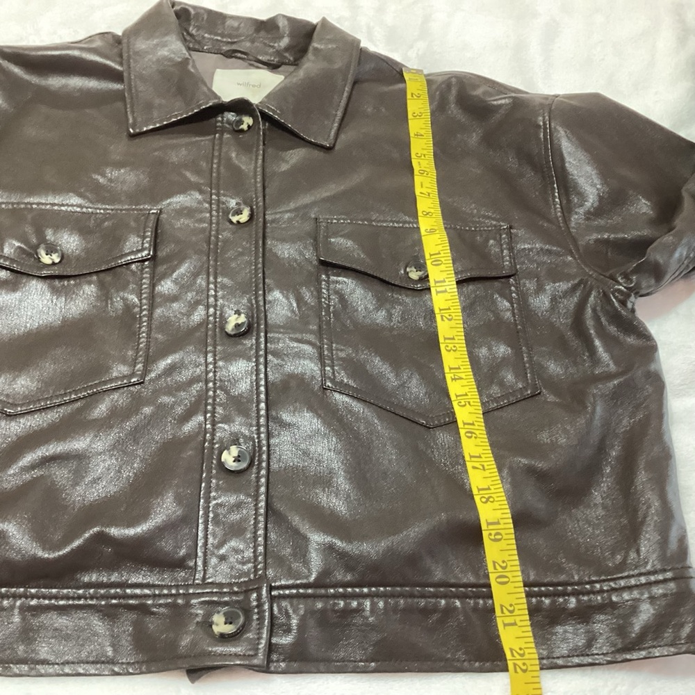 Aritzia Wilfred Vegan Leather Shirt Jacket Dark Brown XL Buttery Soft Cropped - Picture 6 of 8